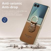 Bling Ring Holder PU Leather Case for Samsung Galaxy Z Flip8 Flip7 5G Flip4 Flip5 Flip6 Flip 8 7 6 5 4 FE Phone Covers Cases Galaxy Z Flip7 ruda