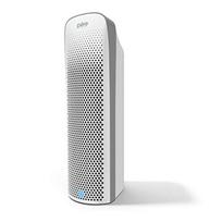 Large room air purifier for home use, white plastic tower unit with True HEPA, UV-C light, 4-stage filtration, air quality moni balta