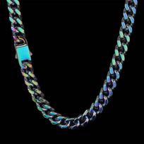 Madingas 12 mm spalvingas paauksuotas vyriškas grandinėlės karoliai Miami Cuban 12mm,7inch