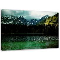 Canvas print Lake Mountains Forest Fog 60x40 žalia