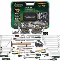 Įrankių rinkinys Rockforce Įrankių rinkinys 142+6el. 1/4", 3/8" i 1/2" (6-kątnych i 12-kątnych) (4-36mm)