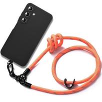 Lanyard Case for Samsung Galaxy A05s (not for A05) - Black Shockproof Anti-Scratch Silicone with Removable Orange Lanyard