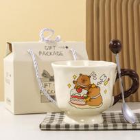 Buddhist Kapibala Ceramic Cup High-Pretty Capybara Mug with Spoon Cute Student Water Cup Couple Souvenir 301-400ml