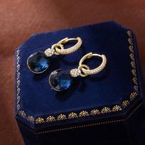 Blue Water Drop Crystal Earrings, Suitable For Summer Earrings, Trendy Temperament Design Earrings