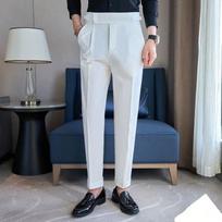 Men Pants Classic Men's Office Trousers Slim Fit High Waist Vintage Pockets for Formal Business Style Elegant Formal Pants 28 balta