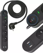 Extension cord 4 sockets + 2 x USB A + USB C Art FU815 3 m juodas