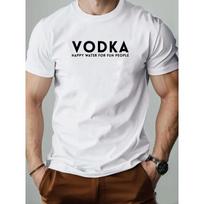 Men's VODKA Print Short Sleeve T-Shirt - Summer Casual Solid Color Round Neck Tee with Vodka, Male Casual Wear for Parties & Everyday Use S balta