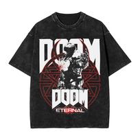 Classic FPS Game DOOM Peripherals Graphic Print Tshirts Vintage Washed Streetwear Harajuku Cotton Tops Unisex Women Oversized Tee S įvairiaspalvis
