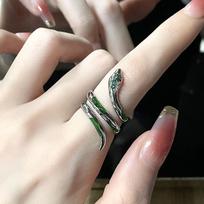 2025 New Green Spirit Snake Ring Women's Dark Style High End Zircon Adjustable Personalized Niche Fashion Jewelry Accessories