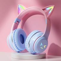 GRB Glow Gaming Headset Gamer Stereo Bass Cat Ear Wireless Earpods Bluetooth Earphones TYPE-C Cable Headphones Blutooth Handfree mėlyna