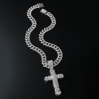 Ledinis Gotikinis Kryžiaus Pakabukas Karoliai Lydinio Paauksuota Kubietiška Grandinėlė Hip Hop Bling Religinis Gatvės Stilius Kryžiaus Pakabukas Papuošalai Cuban chain&20inch(50cm) sidabras
