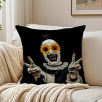 Scary Horror Movie T-Terrifier Cushion Cover Pillowcase Anti-Dustmite Living Room Sofa Decor Cushion Room Peach skin 18*18(CM)-1Pcs gray