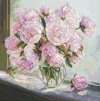 Andriana Kryželių siuvinėjimo rinkinys „Bijūnai prie lango“ 24,5×24,5 cm