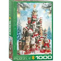 Eurographics Kalėdinė kačių dėlionė „Eglutė“ 1000 detalių – premium kokybė, 13+