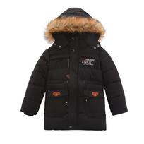 Big Boys Jacket Autumn Winter Plus Velvet Warm Teenager Kids Coat Fashion Zipper Hooded Children Outerwear 150 juoda