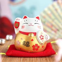 3 Inch Ceramic Lucky Cat Figurine Maneki Neko Hand-Painting Decoration Ornament Small Fortune Cat With Placemat auksas
