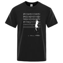 Cat Hanging On Music Score Print Short Sleeve O-Neck Cotton Tops Summer T-Shirt Oversized Casual Streetwear Men T Shirt S