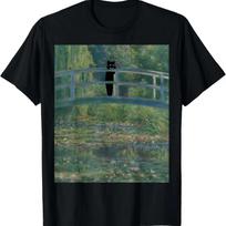 Cat monets water pond Water Lilies Bridge T-Shirt S juoda