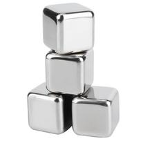 Ice Cubes with Clamp Reusable 304 Stainless Steel Ice Stone for Wine Whiskey Drinks Beverages4Pcs
