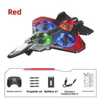 Remote Control Fighter Kids Flying Helicopter RC Hobby Jet Plane 2.4G Stunt Foam Fighter Airplane Toy Drone With Light raudona