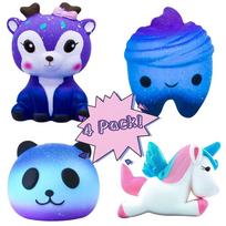 Squishies Toys, hirsrian Slow Rising Squishy Toys Galaxy Jumbo Squishies Scented Stress Relief Squeeze Pack Include Deer Tooth Panda Unicorn for Kids