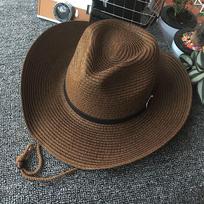 Cowboy hat men's Spanish straw hat women's summer travel sun protection big edge sun hat foldable woven beach hat M（56-58cm） kava