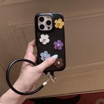 Chic Floral Leather Case for iPhone 13 14 15 16 Pro Max Stylish Grip Strap Chain Holder Luxury Mobile Phone Cover Opp Bag&For 16 pro max juoda