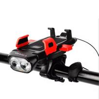 New Arriver 4 in 1 USB Rechargeable Waterproof Bike Head Lights Led Bicycle Light Horn with Phone Holder Bicycle Light raudona