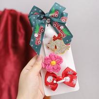 Christmas Spirit Patterned Bows With Santa Claus Reindeer Graphic Plush Ball Pom Pom Crochet Flower Festive Hair Decor