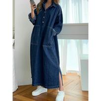 Korėjietiška džinsinė suknelė su raišteliu, moteriška Prašmatnios suskirstytos moteriškos suknelės Elegantiškos mėlynos kišeninės suknelės Korėja L mėlyna
