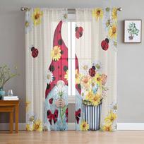 Spring Daisies Ladybug Sheer Window Curtains For Living Room Kitchen Children Bedroom Voile Hanging Curtain 135W x 114H(cm)