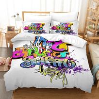 Hipio Graffiti Patalynės Komplektas Hip Hop Antklodės Užvalkalų Komplektas Karališkojo, Karalienės Dydžio Vaikams, Berniukams, Jaunimui Antklodės Užvalkalas Modernaus Gatvės Meno Užvalkalas 70x133cm blue