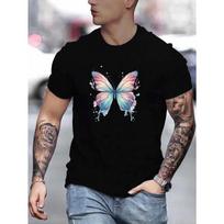 Ombre butterfly Print T-Shirt for Men's Casual Crew Neck Short-Sleeve Fashion Summer T-Shirt XXXL juoda