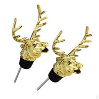 2PCS Deer Head Unique Wine Bottle Caps Aerators Liquor Pourer Bar Tool