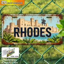 2D Flat, 1pc Vintage Aluminum Sign - Rhodes Medieval Castle Scene with Knight & Castle , Greek Island History Art 15x30cm(5.9x7.8inch)