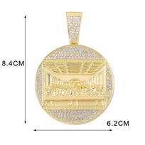 Men's Hip Hop Last Supper Pendant Necklace with 14mm Rhinestone Cuban Chain beige