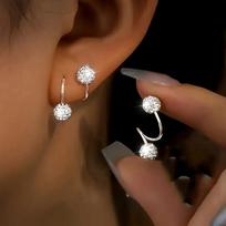 1 Pair Luxury Spiral Rod Ball Earrings, Stainless Steel, Versatile Daily Wear & Gift Jewelry, with Rhinestone Inlay for All-Season Fashion Accessory sidabras