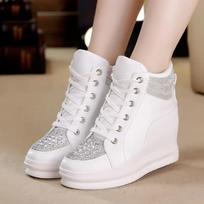 High White Shoes Women Platform Rhinestone Fashion Casual Shoes Wedge Heel Lady Leisure Sneakers Shoe 33EU/CN34 balta