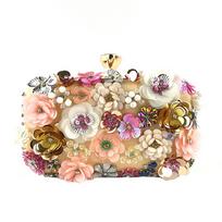 Women Flower Decoration Clutches Evening Chain Crossbody Bags Party HandBag 20X7X11.5cm geltona
