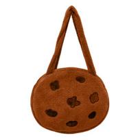 Chocolate Cookie Tote Fluffy Brown Cookie Shoulder Bag Zippered Round Plush Handbag for Women Work Travel Street Date 40cm