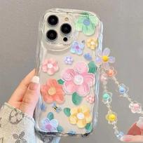 3D Gėlių Grandinėlės Dirželis Dėklas Samsung Galaxy S25 S24 S23 Ultra S20 FE S21 S22 Plus A55 5G A54 A34 A52 A53 A14 A15 A32 Dangtelis Samsung S21FE