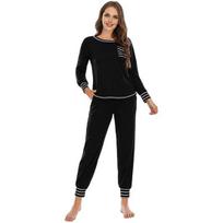 2 Pcs/Set Spring Women Top Pants Suit Long Sleeves Round Neck Top S juoda