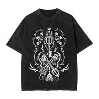 Kingdom Heart Retro Washed T-Shirt Street Style Flower Key Pattern Loose Style Men And Women Same Style Hip Hop Pure Cotton Tops S įvairiaspalvis