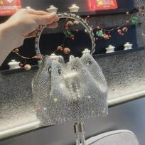 2023 Women's Crossbody Diamond Bucket Bag with Round Handle