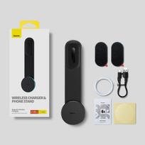 Baseus Magnetinis 15W automobilinis mobiliojo telefono laikiklis Belaidis įkroviklis Telefono laikiklis iPhone 12 1314 Pro Max prietaisų skydeliui centrinei konsolėi juoda