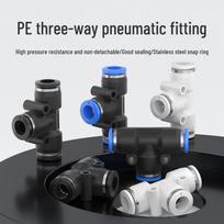 Baltas plastiko pneumatinis T formos jungiklis, PE46, 8/10/12/16mm, T formos, greito įstūmimo oro žarnos redukcinis adapteris Blue Low-end PE4