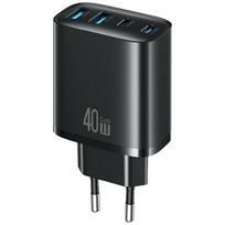 USAMS 40W T70 Charger, 2x USB-A, 2x USB-C, black