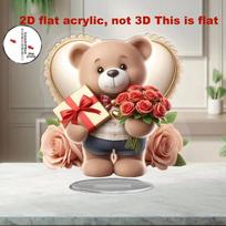 Plastic Teddy Bear with Red Rose And Gift Box Desktop Decoration Ornament Valentine's Day Home Office Decor