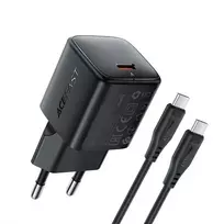 Acefast A118 travel charger | 30W | PD, QC, GaN, PPS | USB-C | includes USB-C to Lightning cable | black
