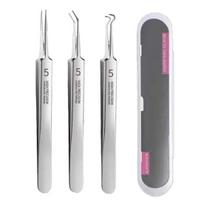 Blackhead Remover pincetai Nerūdijančio plieno spuogų valymo įrankis Neslystanti rankena Blackhead ir spuogų rinkinys sveikai odai Lengvai nešiojamas dėklas 1 Set
